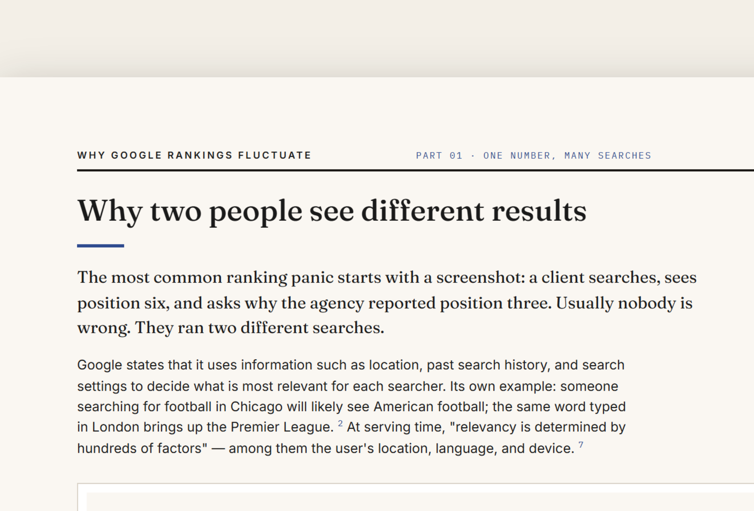 Why Google rankings fluctuate: two-page interior spread from the finished document